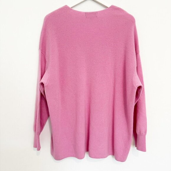 Something Navy Wool V-Neck Ribbed Knit Sweater Winter Preppy Luxury Pink Large - Picture 8 of 9